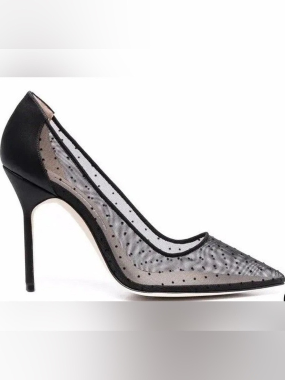 Manolo Blahnik Black Satin/Mesh Polka Dot Women's Pumps